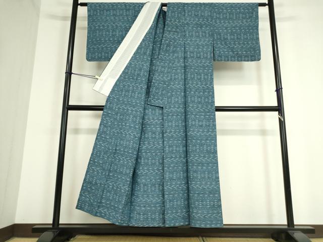 平和屋着物▽上質な紬 単衣 横段絣文 正絹 逸品 DAAT9688az