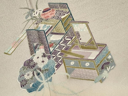 平和屋着物▽訪問着 単衣 鏡裏吉祥文 暈し染め 金銀彩 正絹 逸品 CAAV3791dy