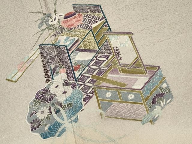 平和屋着物▽訪問着 単衣 鏡裏吉祥文 暈し染め 金銀彩 正絹 逸品 CAAV3791dy