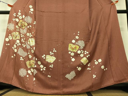 平和屋着物●訪問着 駒刺繍 絞り 花冊子文 金彩 正絹 逸品 AAAX0683zg