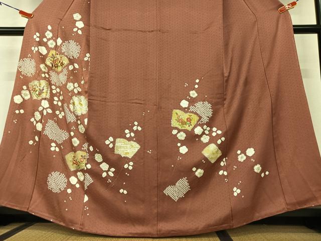 平和屋着物●訪問着 駒刺繍 絞り 花冊子文 金彩 正絹 逸品 AAAX0683zg