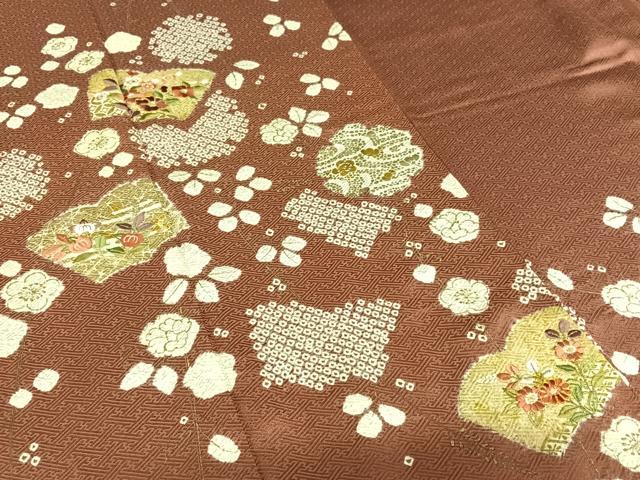 平和屋着物●訪問着 駒刺繍 絞り 花冊子文 金彩 正絹 逸品 AAAX0683zg