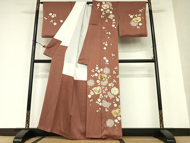 平和屋着物●訪問着 駒刺繍 絞り 花冊子文 金彩 正絹 逸品 AAAX0683zg