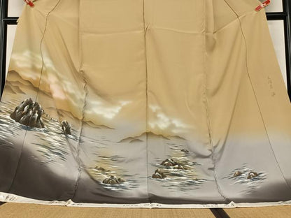 平和屋着物●色留訪問着 作家物 素描友禅 四季彩 夫婦岩 暈し染め 上代27万円 仮絵羽 正絹 逸品 未使用 AAAX0686zg