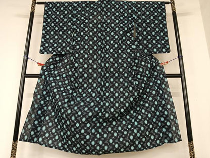 平和屋着物●久留米絣　単衣　丸文　綿　逸品　AAAX0696zg