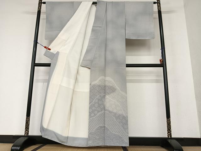 平和屋着物●訪問着　花唐草文　青海波　暈し染め　正絹　逸品　AAAX0699zg