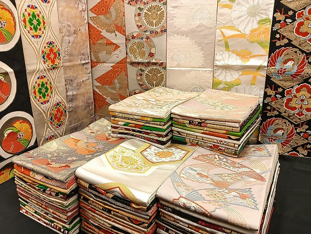 平和屋着物■袋帯 西陣 まとめて100点 鶴 孔雀 尾長鳥 鴛鴦 蝶 花柄 正倉院 宝相華 佐賀錦 金銀糸 など 未使用品あり 全て正絹 mmm852