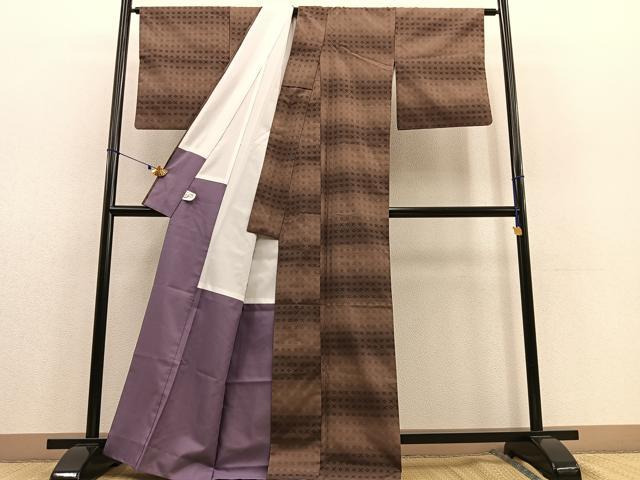 平和屋着物●小紋 花織 横段文 洗える着物 BAAU4641gt