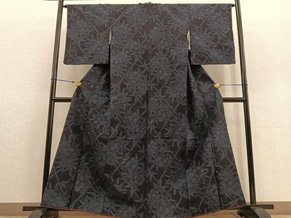平和屋着物●上質な紬 格子花笹文 正絹 逸品 未使用 BAAU4673gt