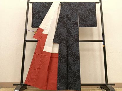 平和屋着物●上質な紬 格子花笹文 正絹 逸品 未使用 BAAU4673gt