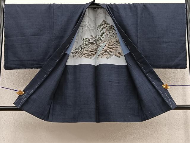 平和屋着物＃男性 紬 長羽織 霞文 正絹 逸品 未使用 BAAU4688gt