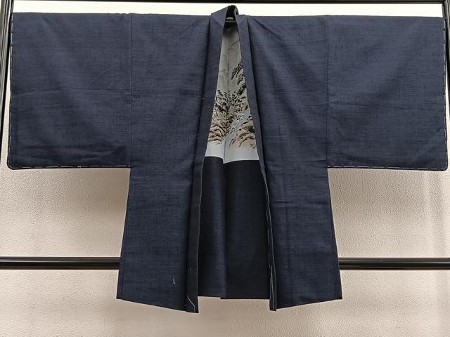 平和屋着物＃男性 紬 長羽織 霞文 正絹 逸品 未使用 BAAU4688gt