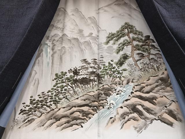 平和屋着物＃男性 紬 長羽織 霞文 正絹 逸品 未使用 BAAU4688gt