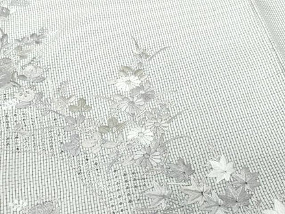 平和屋着物●中国三大刺繍　スワトウ刺繍　総刺繍　訪問着　本場大島紬地　白大島　草花文　正絹　逸品　CAAU9917vf