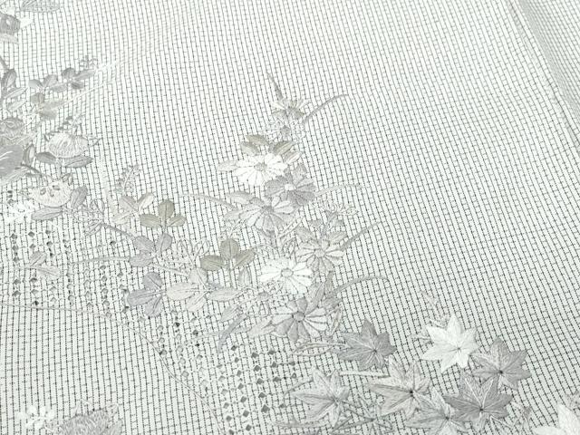 平和屋着物●中国三大刺繍　スワトウ刺繍　総刺繍　訪問着　本場大島紬地　白大島　草花文　正絹　逸品　CAAU9917vf