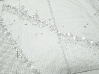 平和屋着物●中国三大刺繍　スワトウ刺繍　総刺繍　訪問着　本場大島紬地　白大島　草花文　正絹　逸品　CAAU9917vf