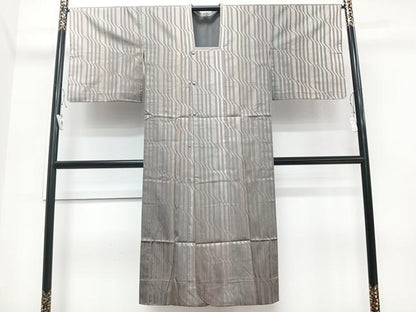 平和屋着物▽道行コート　単衣　雨コート　縞　ロング丈　正絹　逸品　CAAV5617id