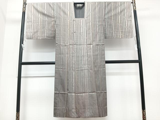 平和屋着物▽道行コート　単衣　雨コート　縞　ロング丈　正絹　逸品　CAAV5617id