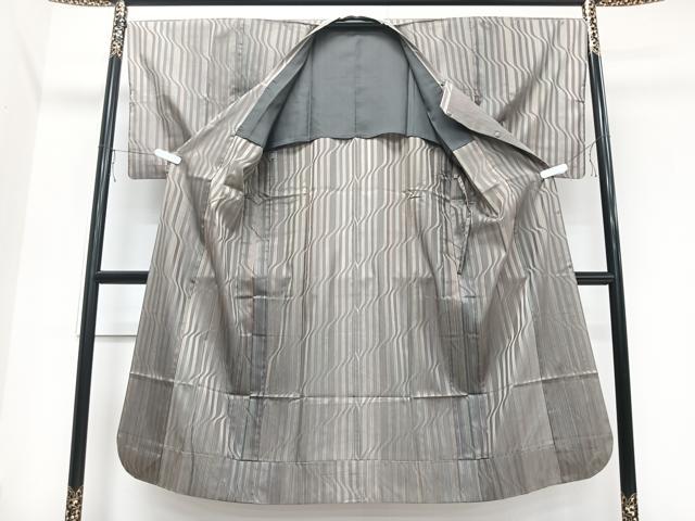 平和屋着物▽道行コート　単衣　雨コート　縞　ロング丈　正絹　逸品　CAAV5617id