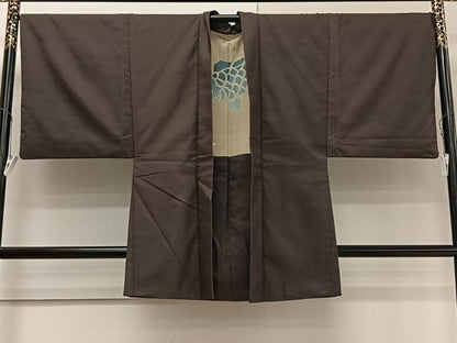 平和屋着物＃男性　長羽織　紋付き　赤墨色　正絹　逸品　CAAV5649id