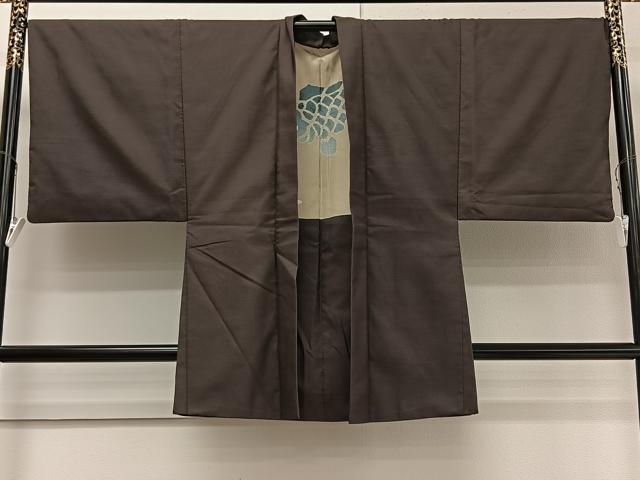 平和屋着物＃男性　長羽織　紋付き　赤墨色　正絹　逸品　CAAV5649id