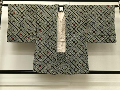平和屋着物＃羽織　総絞り　幾何学文様　黒地　正絹　逸品　CAAV5640id