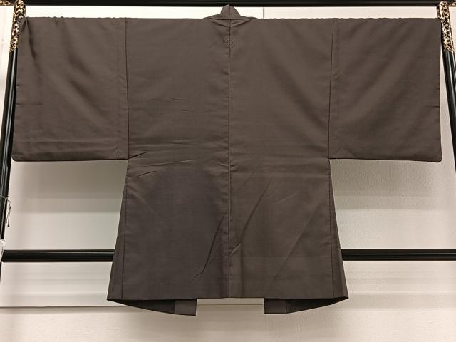 平和屋着物＃男性　長羽織　紋付き　赤墨色　正絹　逸品　CAAV5649id