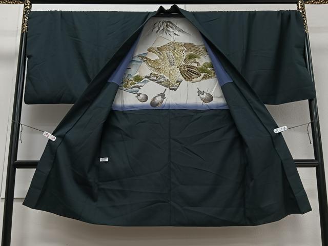 平和屋着物＃男性　長羽織　霞文　黒地　キングサイズ　正絹　逸品　CAAV5652id