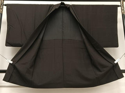平和屋着物∞男性 長羽織 紬地 暗黒色 正絹 逸品 CAAV5654id