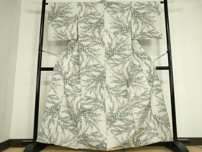 平和屋着物▽上質な紬 単衣 草葉文 正絹 逸品 DAAT9727az