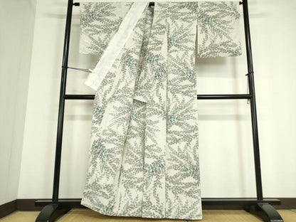 平和屋着物▽上質な紬 単衣 草葉文 正絹 逸品 DAAT9727az