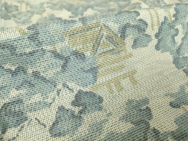平和屋着物▽上質な紬　単衣　風景樹林文　正絹　逸品　DAAT9748az