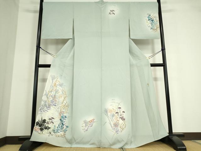 平和屋着物▽訪問着 単衣 作家物 草花文 暈し染め 金彩 正絹 逸品 DAAT9751az