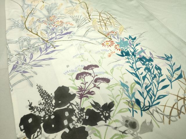 平和屋着物▽訪問着 単衣 作家物 草花文 暈し染め 金彩 正絹 逸品 DAAT9751az