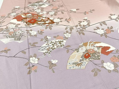 平和屋着物▽訪問着　単衣　地紙花文　暈し染め　金彩　正絹　逸品　CAAU3784xi