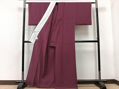 平和屋着物▽色無地 単衣 暗紅色 さんび謹製 三越扱い 洗える着物 CAAU3783xi