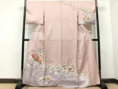 平和屋着物▽訪問着　単衣　地紙花文　暈し染め　金彩　正絹　逸品　CAAU3784xi