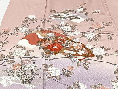 平和屋着物▽訪問着　単衣　地紙花文　暈し染め　金彩　正絹　逸品　CAAU3784xi