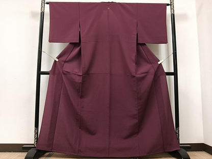 平和屋着物▽色無地 単衣 暗紅色 さんび謹製 三越扱い 洗える着物 CAAU3783xi