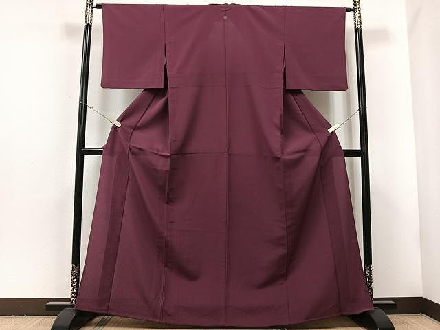 平和屋着物▽色無地 単衣 暗紅色 さんび謹製 三越扱い 洗える着物 CAAU3783xi