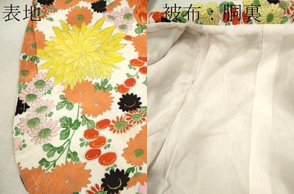 平和屋着物[]アンティーク　大正ロマン　七五三　女の子　３歳　祝着　三つ身　被布セット　乱菊草花文　金彩　逸品　CAAT6391ze