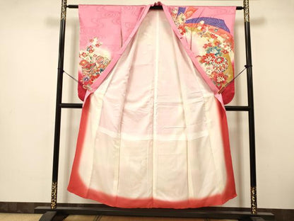 平和屋着物∵女の子 十三参り 子供 祝着・袋帯セット 折り鶴 糸巻き 鼓飛鶴花蝶文 暈し染め 金銀彩 逸品 DAAS9161ma