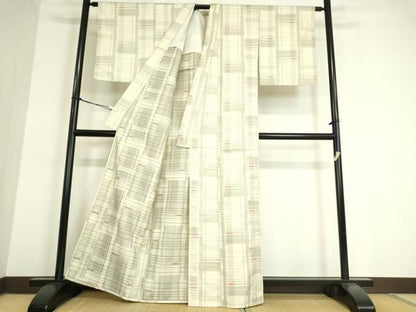 平和屋着物▽上質な紬 単衣 変わり格子 正絹 逸品 DAAT9836az