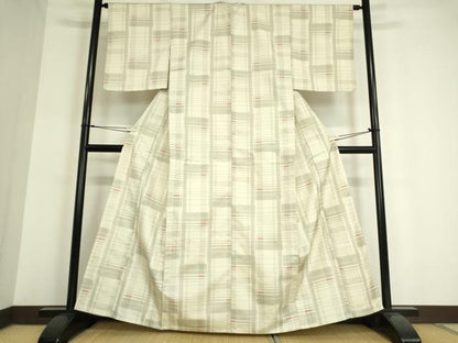 平和屋着物▽上質な紬 単衣 変わり格子 正絹 逸品 DAAT9836az