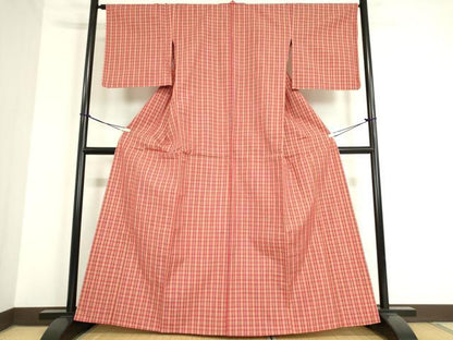 平和屋着物▽上質な紬 単衣 格子 正絹 逸品 DAAT9835az
