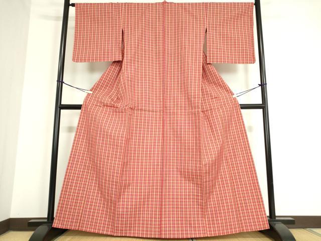 平和屋着物▽上質な紬 単衣 格子 正絹 逸品 DAAT9835az