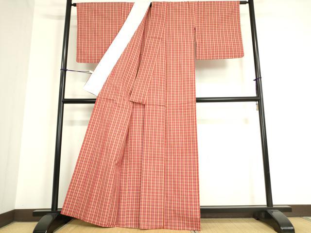 平和屋着物▽上質な紬 単衣 格子 正絹 逸品 DAAT9835az