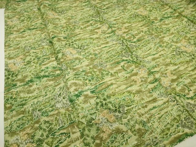 平和屋着物▽上質な小紋　紬地　単衣　水辺風景文　正絹　逸品　DAAT9854az