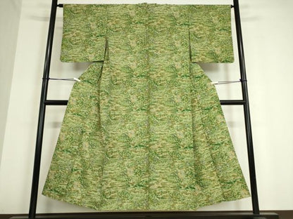 平和屋着物▽上質な小紋　紬地　単衣　水辺風景文　正絹　逸品　DAAT9854az