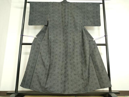 平和屋着物▽上質な紬 単衣 麻の葉文 正絹 逸品 DAAT9858az